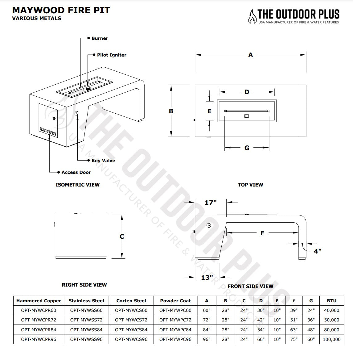 The Outdoor Plus Maywood Metal Fire Table.