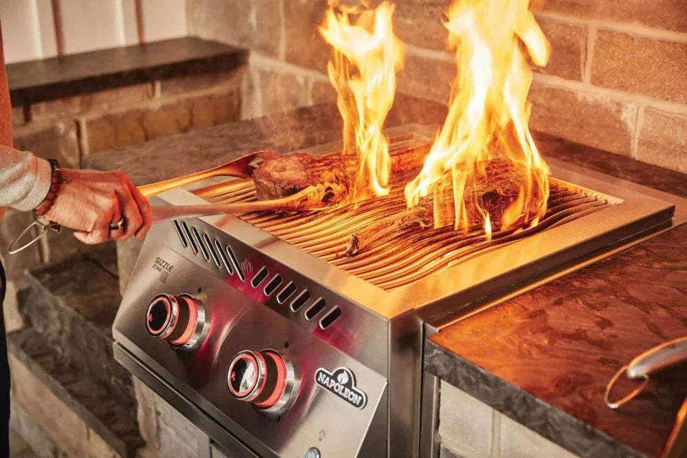 Napoleon Built-in 700 Series 30,000 BTU 18-Inch Natural Gas Infrared Double Side Burner with Stainless Steel Cover - BIB18IRNSS.