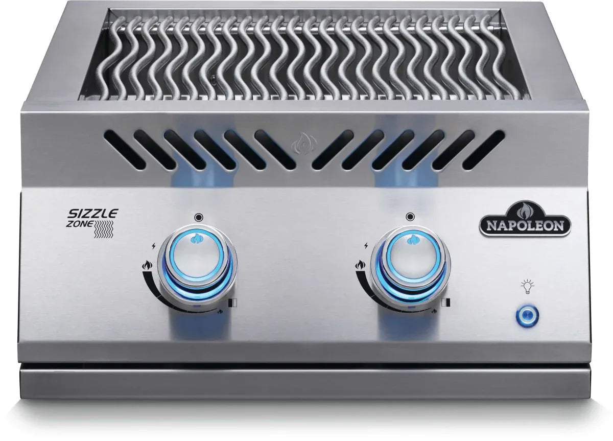 Napoleon Built-in 700 Series 30,000 BTU 18-Inch Propane Gas Infrared Double Side Burner with Stainless Steel Cover - BIB18IRPSS.