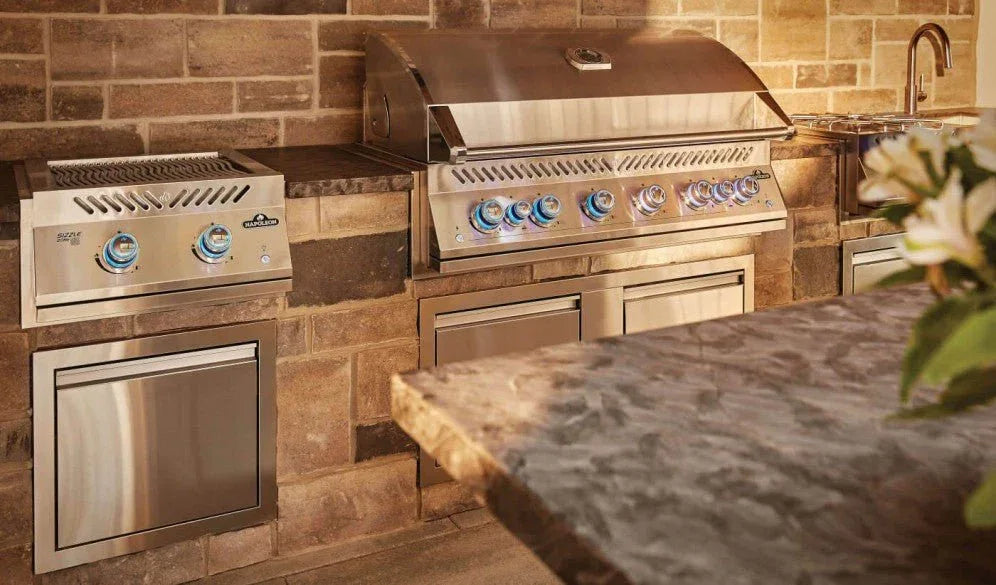 Napoleon Built-in 700 Series 30,000 BTU 18-Inch Propane Gas Infrared Double Side Burner with Stainless Steel Cover - BIB18IRPSS.