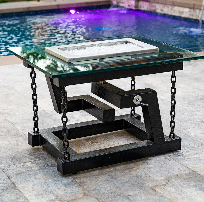 The Outdoor Plus Newton Powder Coated Fire Pit / Chain Support.