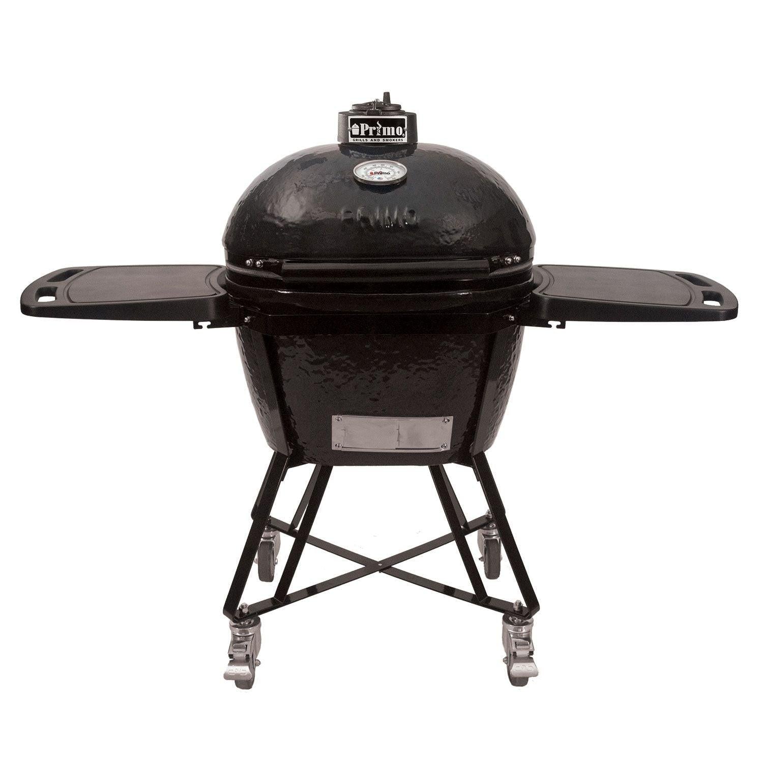 Primo Oval Large 300 Ceramic Kamado Grill with Cradle & Side Shelves.