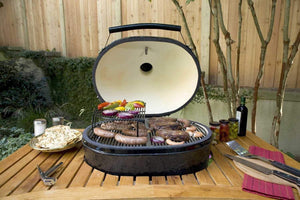 Primo Oval XL 400 Ceramic Kamado Grill on Table.