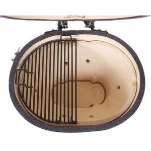 Primo Oval Large 300 Ceramic Kamado Grill with Cradle & Side Shelves.
