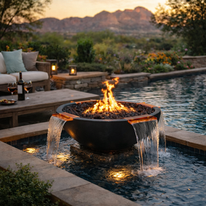 The Outdoor Plus Sedona Concrete Fire & Water Bowl - 4 Way Spill.