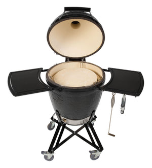 Primo All-In-One Round Charcoal Ceramic Kamado Grill With Cradle & Side Shelves PGCRC.