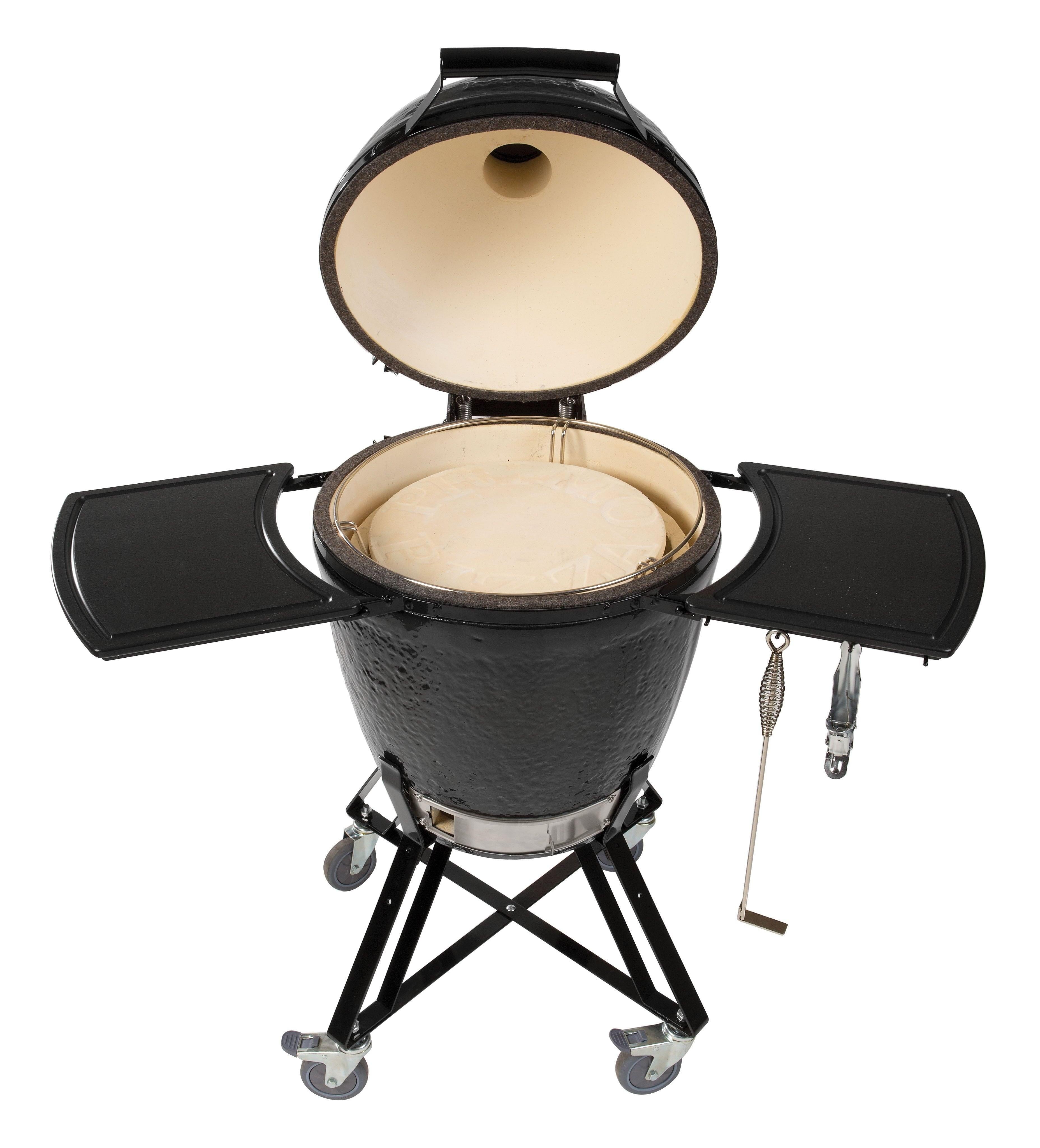 Primo All-In-One Round Charcoal Ceramic Kamado Grill With Cradle & Side Shelves PGCRC.
